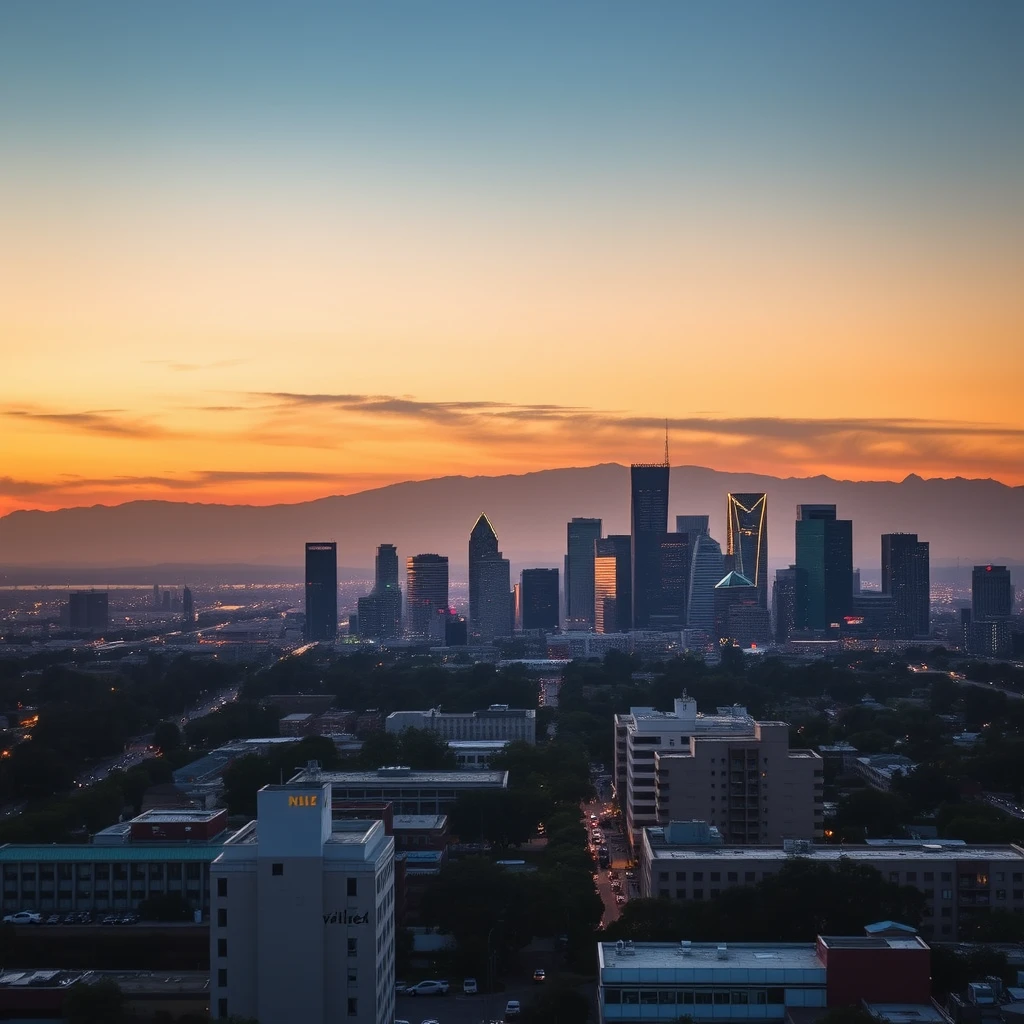 Downtown LA skyline at sunset